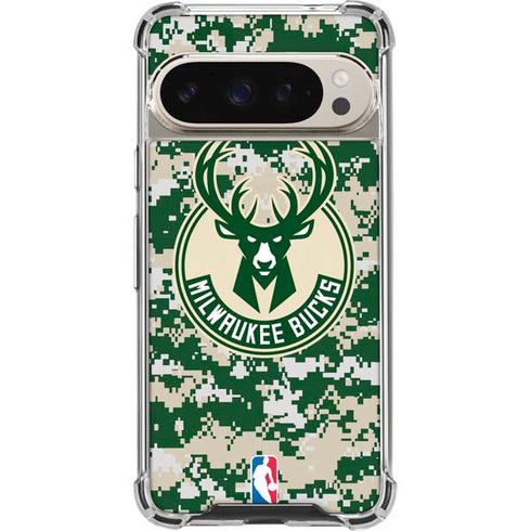 NBA Milwaukee Bucks Camo Digi Pixel 9/9 Pro Clear Case